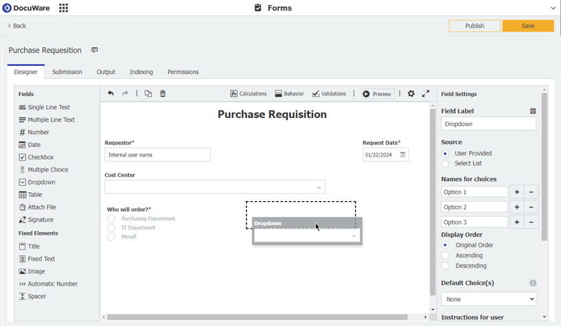 Configure Purchase Requisition Form